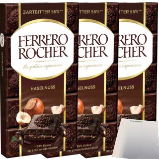 Ferrero Schokolade Rocher Haselnuss Dunkel 3er Pack (3x90g Tafel) + usy Block