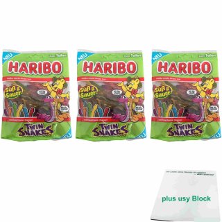 Haribo Twin Snakes süß & sauer 3er Pack (3x175g Beutel) + usy Block