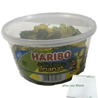 Haribo Dies Das Ananas (150St, 1200g Runddose) + usy Block