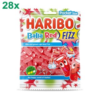 Haribo Balla Red F!ZZ (28x70g Packung saure Fruchtgummis mit Erdbeergeschmack)