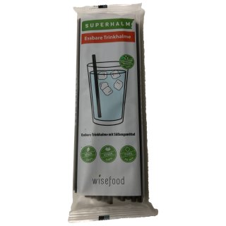 Superhalm essbare Trinkhalme plastikfrei schwarz (30 Stück) 22,5 cm lang, Ø 6mm