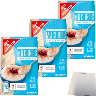 Gut&Günstig Rundkorn Milchreis Spitzenreis 3er Pack (3x500g Packung) + usy Block