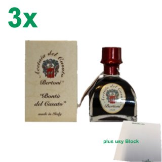Bertoni Aceto Balsamico di Modena "Bonta del Casato", 8 Jahre gereift 3er Pack (3x100 ml) + usy Block