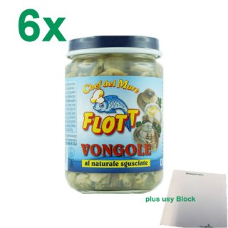 Flott Vongole al naturale sgusciate "Venusmuscheln ohne Schale" in Salzlake 6er Pack (6x130g) + usy Block