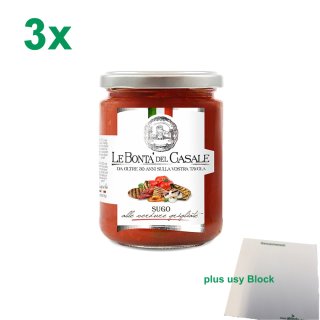 Le Bonta del Casale Sugo alle verdure grigliate "Tomatensauce mit gegrilltem Gemüse" Officepack (3x290g Glas) + usy Block