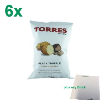 Torres Selecta Trufa Negra Premium Kartoffelchips "mit Schwarzem Trüffel" Officepack (6x125g) + usy Block