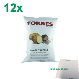 Torres Selecta Trufa Negra Premium Kartoffelchips "mit Schwarzem Trüffel" Gastropack (12x125g) + usy Block