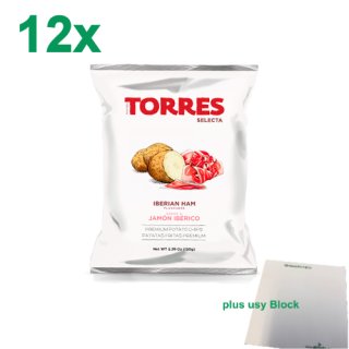 Torres Selecta Trufa Negra Jamón Ibérico Premium Kartoffelchips "Mit Ibérico Schinken" Gastropack (12x150g) + usy Block