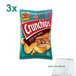 Lorenz Crunchips Pulled Pork Burger Flavour Limited Edition Officepack (3x150g Tüte) + usy Block