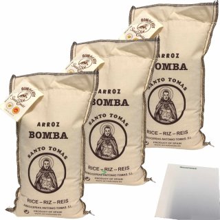 Santo Tomas Arrocerías Antonio Tomas Arroz Bomba Paellareis 3er Pack (3x1kg Beutel) + usy Block