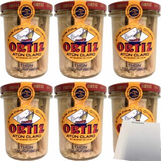 Conservas Ortiz Atún Claro, feinster Gelbflossen-Thunfisch in Olivenöl 6er Pack (6x220g Glas) + usy Block