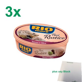 Rio Mare Pate Rustico Tonno e Olive "Thunfisch und Oliven" Officepack (3x115g) + usy Block