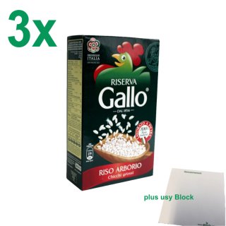 Gallo Riso Arborio Chicchi grossi Risottoreis Officepack (3x1kg Packung) + usy Block