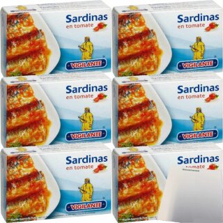 Vigilante Sardinen in Tomatensauce, Sardinas en tomate 6er Pack (6x120g Dose) + usy Block