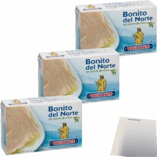 Vigilante "Weißer Thunfisch in Olivenöl" Bonito en aceite de oliva 3er Pack (3x115g) + usy Block