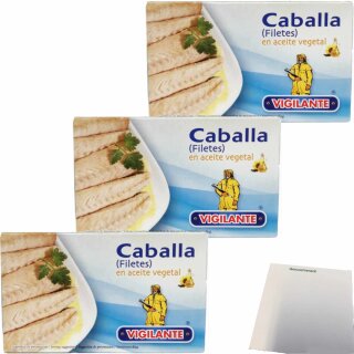Vigilante "Makrelenfilet in Pflanzenöl" Filetes de Caballa (3x90g Dose) + usy Block