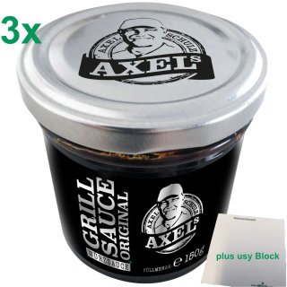 Axel Schulz Axels Grillsauce Original 3er Pack (3x150g Glas) + usy Block
