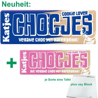 Katjes Chocjes vegane Schokolade Testpaket Original & Cookie Lover (2x50g Tafel) + usy Block