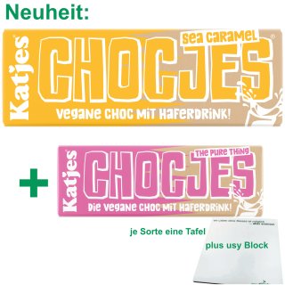 Katjes Chocjes vegane Schokolade Testpaket Original & Sea Caramel (2x50g Tafel) + usy Block