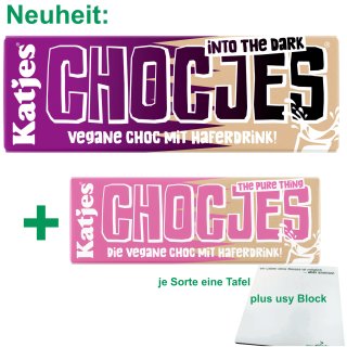 Katjes Chocjes vegane Schokolade Testpaket Original & Into the Dark (2x50g Tafel) + usy Block