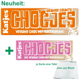 Katjes Chocjes vegane Schokolade Testpaket Original & Orange County (2x50g Tafel) + usy Block