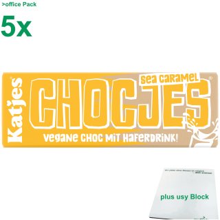 Katjes Chocjes Sea Caramel vegane Schokolade mit Haferdrink Officepack (5x50g Tafel) + usy Block