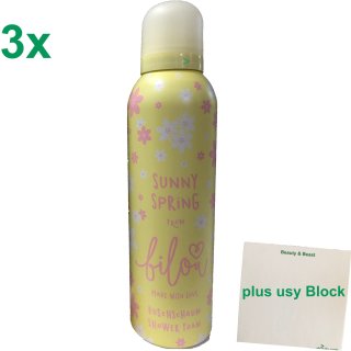 bilou Duschschaum Sunny Spring 3er Pack (3x200 ml Flasche) plus usy Block Beauty