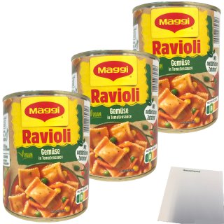 Maggi Ravioli Vegetarisch in Tomatensauce mit Gemüse (3x800g Dose) + usy Block