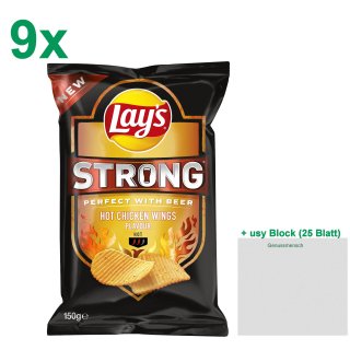 Lays Strong Chips Hot Chicken Wings (9x150g Packung) + usy Block