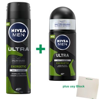 Nivea Men Ultra Energetic Deo Testpaket (150ml Spray & 50ml Roller) + usy Block