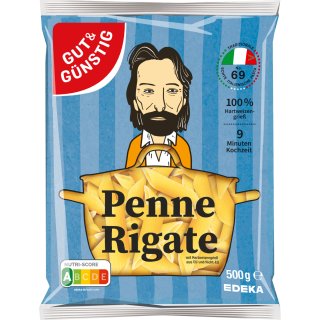 Gut&Günstig Nudeln Penne Rigate Pasta aus Italien (500g Beutel)