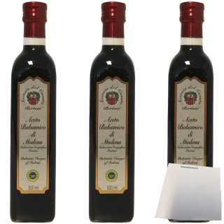 Bertoni Aceto Balsamico Di Modena IGP dunkler Balsamicoessig 3er Pack (3x500ml Flasche) + usy Block