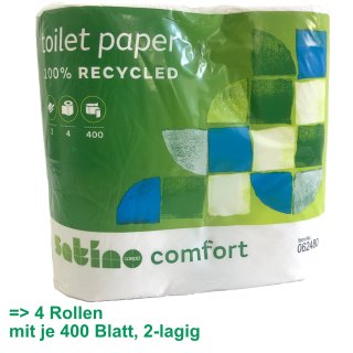 Satino Toilettenpapier WC Papier comfort 100% recycled  2-lagig, 4 Rollen (4x400 Blatt)