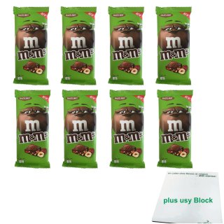 m&ms Hazelnut Tafel, 8x165g, Sparpack (Milchschokolade mit mini m&ms und Haselnuss-Stückchen) + usy Block