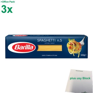 Barilla Spaghetti No5, Office Pack (3x500g Packung) + usy Block