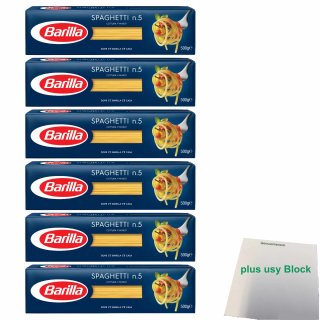 Barilla Spaghetti No5, Maxi Pack (6x500g Packung) + usy Block