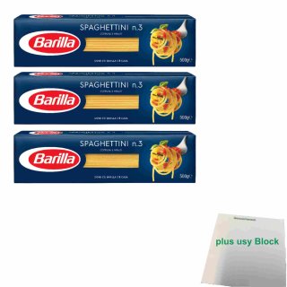 Barilla Spaghettini No3, Office Pack (3x500g Packung) + usy Block