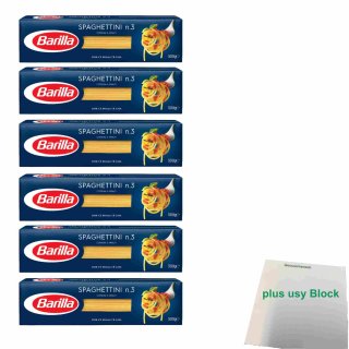 Barilla Spaghettini No3, Maxi Pack (6x500g Packung) + usy Block
