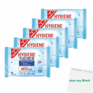 Gut & Günstig Hygienetücher Officepack (5x15 Tücher) + usy Block