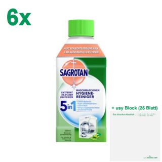Sagrotan 5in1 Waschmaschinen-Hygienereiniger Maxipack (6x250ml Flasche) + usy Block