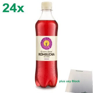 Carpe Diem Fresh Kombucha Classic (24x500ml Flasche Teegetränk) + usy Block