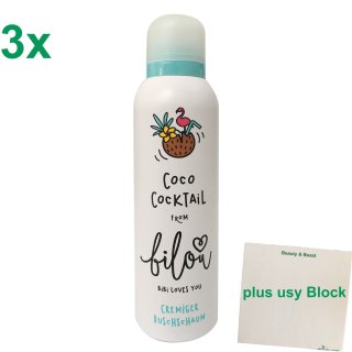 bilou Duschschaum Coco Cocktail (3x200 ml Flasche) + usy Block