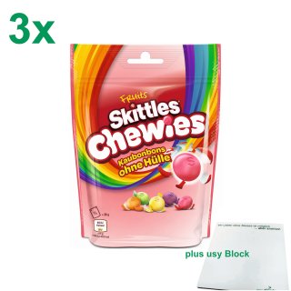 Skittles Kaudragees Chewies 3er Pack (3x152g Beutel) + usy Block