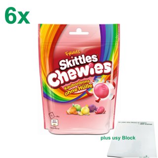 Skittles Kaudragees Chewies 6er Pack (6x152g Beutel) + usy Block