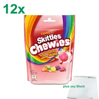 Skittles Kaudragees Chewies 12er Pack (12x152g Beutel) + usy Block