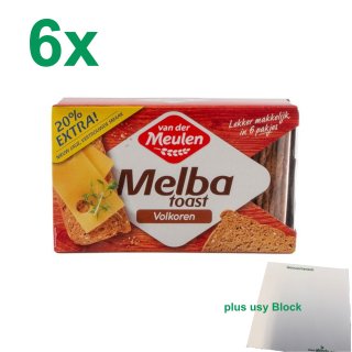 Van der Meulen original Melba Toast volkoren 6 x 120g Packung (Vollkorn) + usy Block