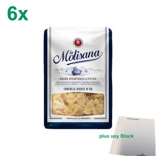 La Molisana Nudeln "Farfalle Rigate 66" Gastropack (6x500g Packung) + usy Block