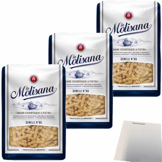 La Molisana Nudeln Gemelli No.80 3er Pack (3x500g Packung) + usy Block