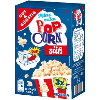 Gut&Günstig Mikrowellen Popcorn süß 1er Pack (3x100g Packung)