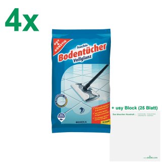 Gut & Günstig feuchte Bodentücher Vollglanz 4er Pack (4x15 Tücher) + usy Block